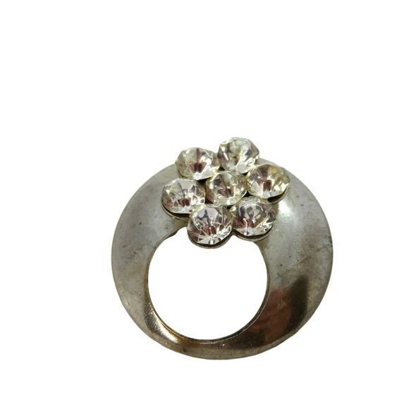 Sterling Silver Concaved Circle Diamond Flower Jewelry Pin Brooch Unmarked MCM - Picture 3 of 8